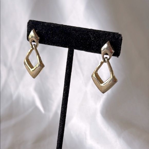 Vintage Gold Tone Textured Statement Earring Set Bow Button, Hoops & Drop Design - Picture 2 of 16